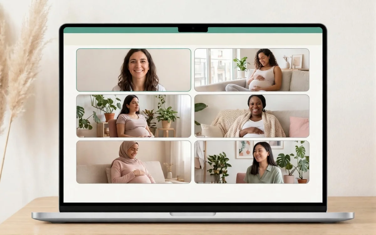 Videollamada grupal de mujeres embarazadas en los encuentros de la Bahía de las Madres